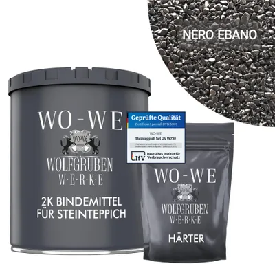 Produktbild von Steinteppich Set Marmorkies Bodenbeschichtung W730 Nero Ebano Schwarz 1-4mm -  (25Kg) 2qm