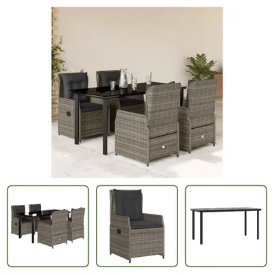 Produktbild von The Living Store 5-tlg. Garten-Essgruppe mit Kissen Grau Poly Rattan