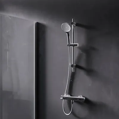 Productafbeelding van Doucheset met mengkraan, thermostaatkraan en douchekolom. Handdouche. Doucheset met thermostaat AM.PM, chroom