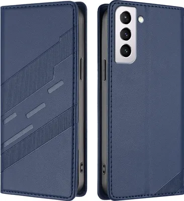 Produktbild von Hülle für Samsung Galaxy S21 FE 5G, Kunstleder Brieftaschen Handyhülle mit Kartenfach und Standfunktion Blau