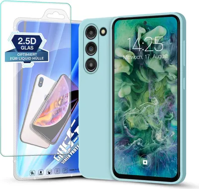 Produktbild von Hülle für Samsung Galaxy S23 mit 9H Displayglas Displayschutz Plus Case Cover Bumper Silikon Softgrip Schutzhülle Farbe: Hellblau