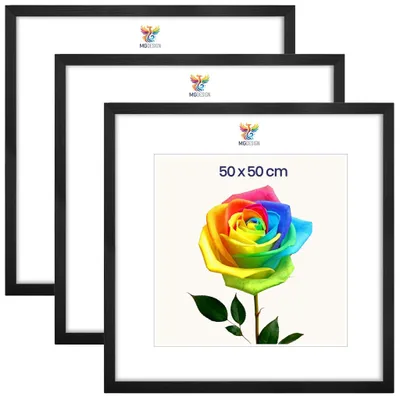 Produktbild von MG Design 3er Set Bilderrahmen Schwarz 50x50 cm - Posterrahmen Echtholz mit Acrylglas, stabile Wandaufhängung, hoch/quer