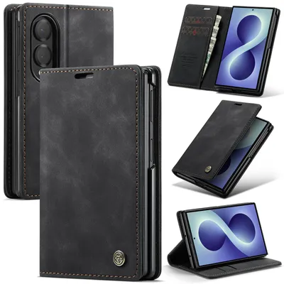 Produktbild von Hülle für Samsung Galaxy Z Fold 8 Retro Kunstledertasche mit Standfunktion Schutzhülle Schwarz