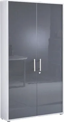 Produktbild von Aktenschrank TABOR breit / hoch in weiß  / anthrazit Hochglanz, Büroschrank, abschließbar, (BxHxT) 84,4x185,6x33 cm
