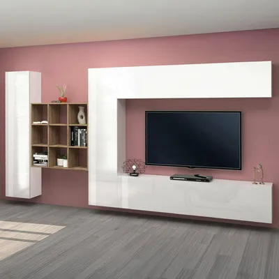 Produktbild von Dmora Wohnwand Gualtiero 350x30x180 cm Weiß 20 Regale
