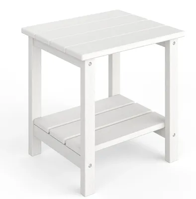 Obrázok produktu pre Vonkajší odkladací stolík – záhradný stolík s dvoma úrovňami – odolný voči poveternostným vplyvom (HDPE) – 45 x 39 cm – vhodný na terasu, balkón, k bazénu a do interiéru – biela farba