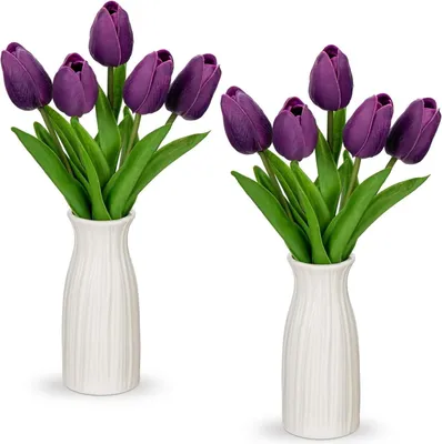 Zdjęcie produktu dla Sztuczne kwiaty tulipana wysokość 30 cm z ceramicznym wazonem Fioletowy