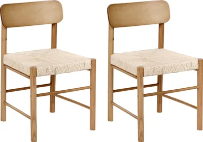 Produktbild von BELIANI Esszimmerstuhl 2er Set Braun Gummibaumholz Geflochtene Sitzfläche Boho Design Stuhl mit Papiergeflecht Holzstuhl Küchenstuhl ohne Armlehnen