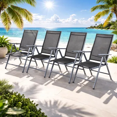 4 Stück Garten Klappstuhl Aluminium - Textilen Silbergrau/Anthrazit