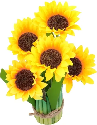 Produktbild von Dekolo Künstliche Blumensträuße Dekoration Zimmerpflanzen Dekoration Sonnenblumen für Vase Sonnenblume Gelb 27cm