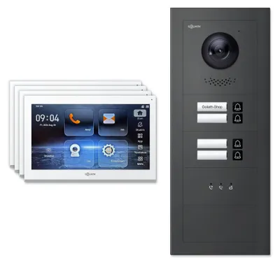 Produktbild von Goliath Premium IP GL-IPH440A.1 Video-Türsprechanlage, 4 Familien, 4× 10 Zoll Weiß, Anthrazit, Aufputz