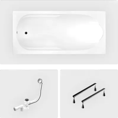 Produktbild von Rechteckige Badewanne - 170 x 70 cm - ohne Verkleidung - mit Füßen - Chromablauf - BONA
