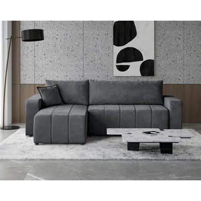 Produktbild von Ecksofa MORI 250cm - L-Form Eckcouch mit Schlaffunktion & Bettkasten - Grau (Sereno695)