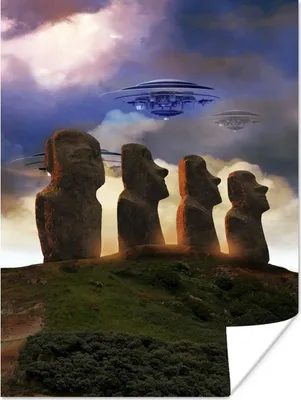 Produktbild von MuchoWow® Poster Eine Illustration eines UFOs über der Osterinsel - Jungen - Mädchen - Kinder - Kinder 30x40 cm - Wandplakat - Poster Kinderzimmer