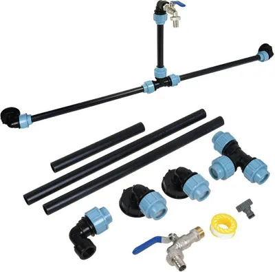 Produktbild von MODFU IBC Verbindungssets, IBC Adapter Verbindungsset für 2 IBC Tanks Nebeneinander/Regentanks inkl. 3/4" Schwananhals Garten Wasserhahn Auslass Schlauchverschraubung Regentonnenschlauch