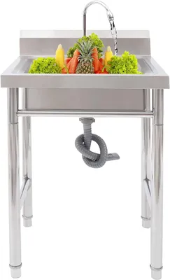 Produktbild von Edelstahl Spültisch Gastro, Edelstahl 1 Becken Spültisch Freistehende Topfspüle Spülbecken Gastronomie Spüle 61 x 60 x 93 cm mit Wasserhahn für Außen Innen Küche Restaurant