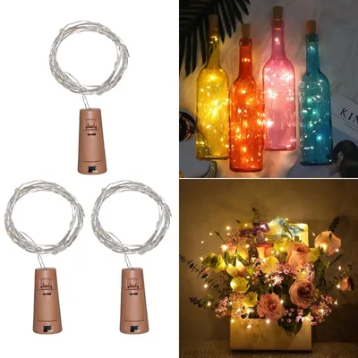 3er-Pack Korkenlichter Warmweiß, 20 LEDs, 2m Lichterkette