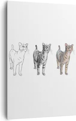 Produktbild von Bild auf Leinwand - Leinwandbild - Einteilig - Katzen Tiere Kinder Illustration - 80x120cm - Wand Bild - Wandbilder - Leinwanddruck - Wanddekoration - Leinwand bilder - Wandbild - PA80x120-3211