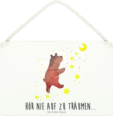 Produktbild von Mr. & Mrs. Panda Schild Bär Träume DIN A4 - Weiß - Geschenk, Traumdeutung, wandtafel, Träumen, Traum, Türschild, holzbild, kleine aufmerksamkeit, Teddy, Holzschild