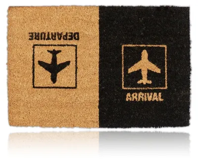 Image de Tapis d'entrée Relaxdays en fibre de coco « Arrival Departure », tapis de porte avec motif d'avion, pour l'intérieur et l'extérieur, 40 x 60 cm, naturel/noir, Image générée par une IA