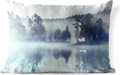 Produktbild von MuchoWow® Outdoor Kissen - Wald - Nebel - Winter - 60x40 cm - Wetterfest - Lounge Kissen - Zierkissen - Kissen für Innenräume