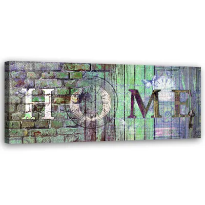 Immagine prodotto di Tela con scritta verde Home 90x30 Feeby Blu quadro per la parete pronto da appendere