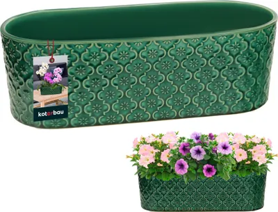 Imagen del producto de KOTARBAU® Maceta alargada interior de cerámica esmaltada, 13 x 37 cm, altura de 12 cm, color turquesa, ovalada, macetas, alféizar, maceta, interior, macetero, ovalado, para interior