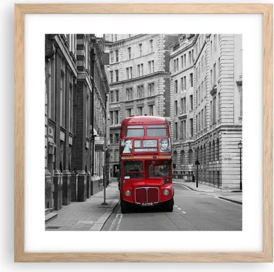 Produktbild von Gerahmtes Poster - Rahmen in heller Eiche - Bus england urlaub london - 40x40 cm - Wand Bild - Wanddeko - Wandbilder - Wandposter - Bilderrahmen - Bilder - Kunstdruck - Wandbild - P2NAC40x40-2153