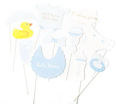 Produktbild von Fotobox-Set Babyparty Junge 11-teilig an Stäben - Einheitsgröße