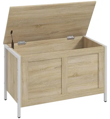 Produktbild von Schlafzimmer-Aufbewahrungstruhe mit Deckel (95 l), Aufbewahrungsbank mit Sicherheitsscharnier, 80 x 40 x 50 cm, Eiche