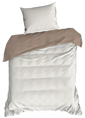 Image de EUROFIRANY | Linge de lit - Literie - 140 x 200 - Coton - Blanc et beige - Parure de lit - Motif rayé