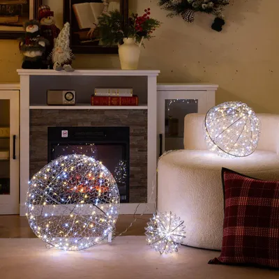 Produktbild von GOPLUS 3 tlg. LED beleuchtete Drahtkugel, Dekokugel mit 8 Leuchtmodi, 3 Lichtfarben, Weihnachtsdekoration zum Hinhängen, Hinstellen für innen, außen