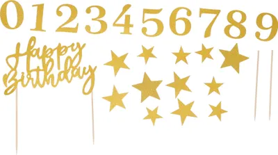 Image de Décoration de gâteau "Joyeux anniversaire" avec chiffres et étoiles, couleur or