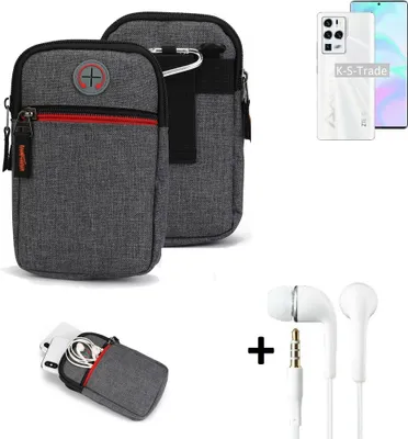 Produktbild von K-S-Trade Gürteltaasche + Kopfhörer kompatibel mit ZTE Axon 30 Ultra Handy Tasche Holster Schutz Hülle Handy Hülle grau Zusatzfächer 1x