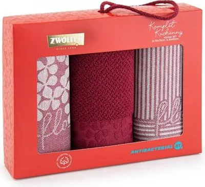 Zdjęcie produktu dla Zestaw ściereczek kuchennych, 3 sztuki, bawełna Flores czerwone wino