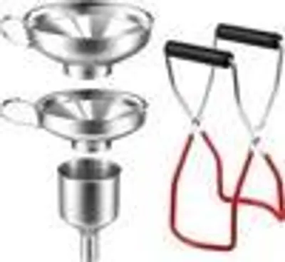 Produktbild von Edelstahl-Trichter-Set, 4-teiliges Marmeladenfülltrichter-Set, Trichter mit Griffen, Einmachzange zum Befördern von Gewürzen, Flüssigkeiten, Pulver