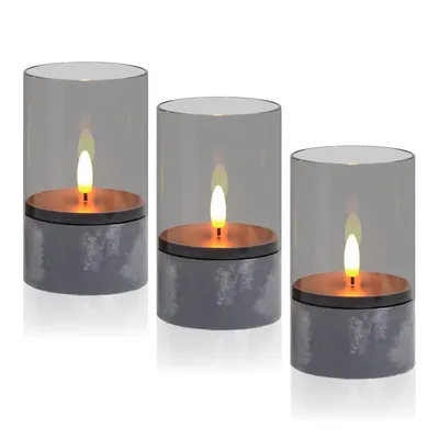Produktbild von LED Kerzen Flammenlose Kerzen,flackernde Kerzen ,3er Set, Batteriebetriebene LED Stumpenkerzen Festliche Kerzen für Schlafzimmer, Badezimme