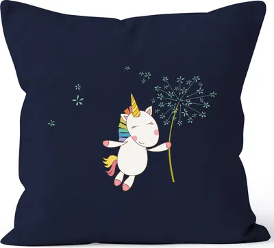 Produktbild von Kissenbezug Einhorn mit Pusteblume Kissen-Hülle Deko-Kissen 40x40 Baumwolle MoonWorks® navy unisize