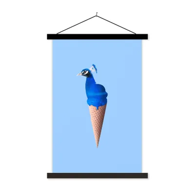 Produktbild von MuchoWow® Textilposter Pfau - Eistüte - Eiscreme - Blau - Vogel 60x90 cm mit schwarzem Rahmen - Poster Wohnzimmer