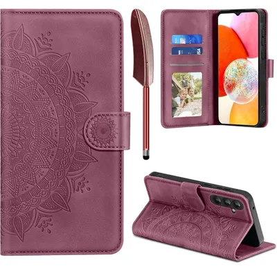 Produktbild von Kunstlederhülle für Samsung Galaxy A14 Flip Wallet mit Kartenfach und Standfunktion, Weinrot