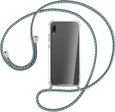 Produktbild von Handykette Backcover-Schutzhülle mit Band (Metall silberfarben) für Huawei Y6 2019 - grün/blau/weiß