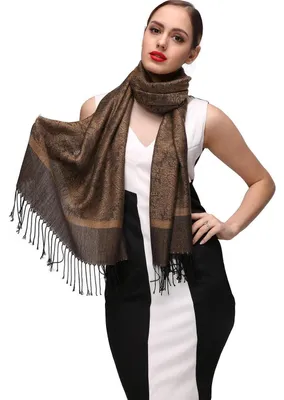 Immagine prodotto di Sciarpa-stola Pashmina da donna, motivo floreale, color marrone, 190x70 cm
