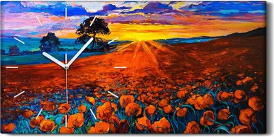 Produktbild von Wandbild Leinwand Bilder Wanduhr 60x30 Malerei Blumen Bäume Wiese farbenfroh - weiße Hände