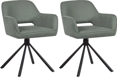 Zdjęcie produktu dla BELIANI Zestaw 2 krzeseł ciemnozielony obrotowych tapicerowanych z metalowymi czarnymi nogami fotele do jadalni salonu styl retro