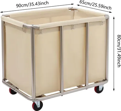 Produktbild von Wäschewagen - Wäschesammler auf Rollen 90x65 cm - Edelstahlrahmen - Oxfordgewebe - 4 Lenkrollen - Wiederverwendbar - Hellgelb
