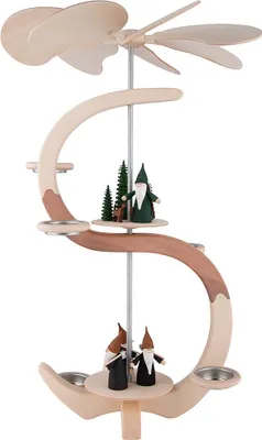 Produktbild von 2-stöckige Pyramide S-Form Bergwichtel und Jägerwichtel (46cm) von Seiffener Volkskunst