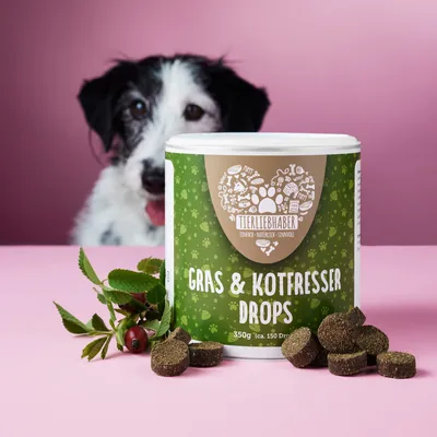 Produktbild von TIERLIEBHABER – Gras- & Kotfresser Drops für Hunde – bei Fressen von Gras & Kot – beruhigt den Magen & reduziert Sodbrennen (350g | ca. 150 Drops)