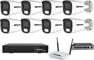 Obrázek produktu pro 8MPx kamerový IP POE set - 8x NC981, POE switch 8 + 1| ZONEWAY 8-NC981-3016