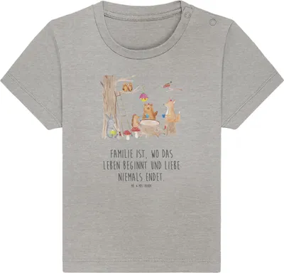 Produktbild von Mr. & Mrs. Panda Babyshirt Waldtiere Picknick 12. - 18. Monat - Heather Grey - Geschenk, Organic Baby T-Shirt, Fuchs, , Kinder Shirt, Jerseyshirt, Lustige Sprüche