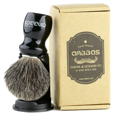 Immagine prodotto di Pennello da barba in pelo di tasso, con supporto nero, manico in legno, per uomo, per la rasatura